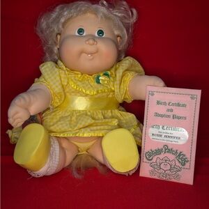Rare Yellow Dress Cabbage Patch Kids Doll with growing hair & birth certificate
